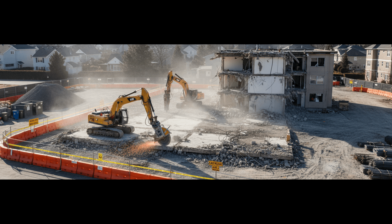 Concrete debris from structural demolition